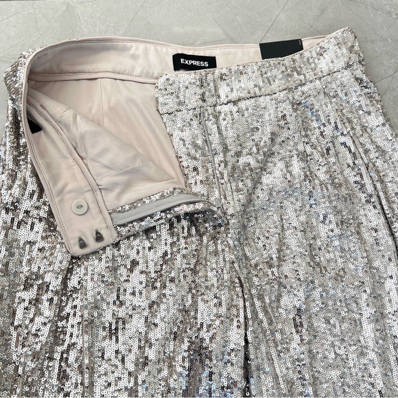EXPRESS Sequined Pleated High Rise Cropped Wide Leg Trousers Pants Sz M NWT - Picture 10 of 16